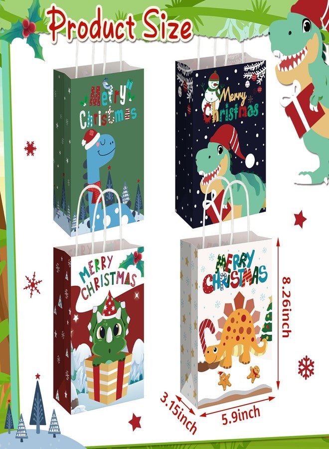 Trandraft 12 Pcs Christmas Small Gift Bags Pet Animal Christmas Kraft Paper Bags with Handles Heavy Duty Gift Packaging for Xmas Treats Goody Holiday Party Supplies Favors(Dinosaur) - Image 2